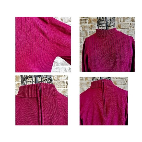 Vintage Samantha Edwards Sweater XL Burgundy Wine Back Zip Silk Cotton P… - Picture 3 of 11